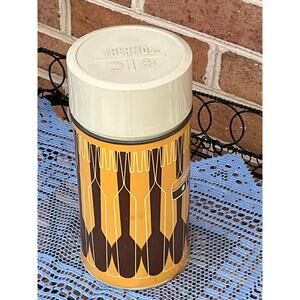 Vintage KST Thermos One Pint Mustard Yellos & Brown Spoon Design